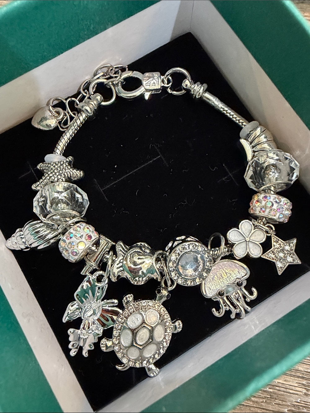 18k Plated Ocean-Themed Charm Bracelet with Crystal Accents Pandora Style